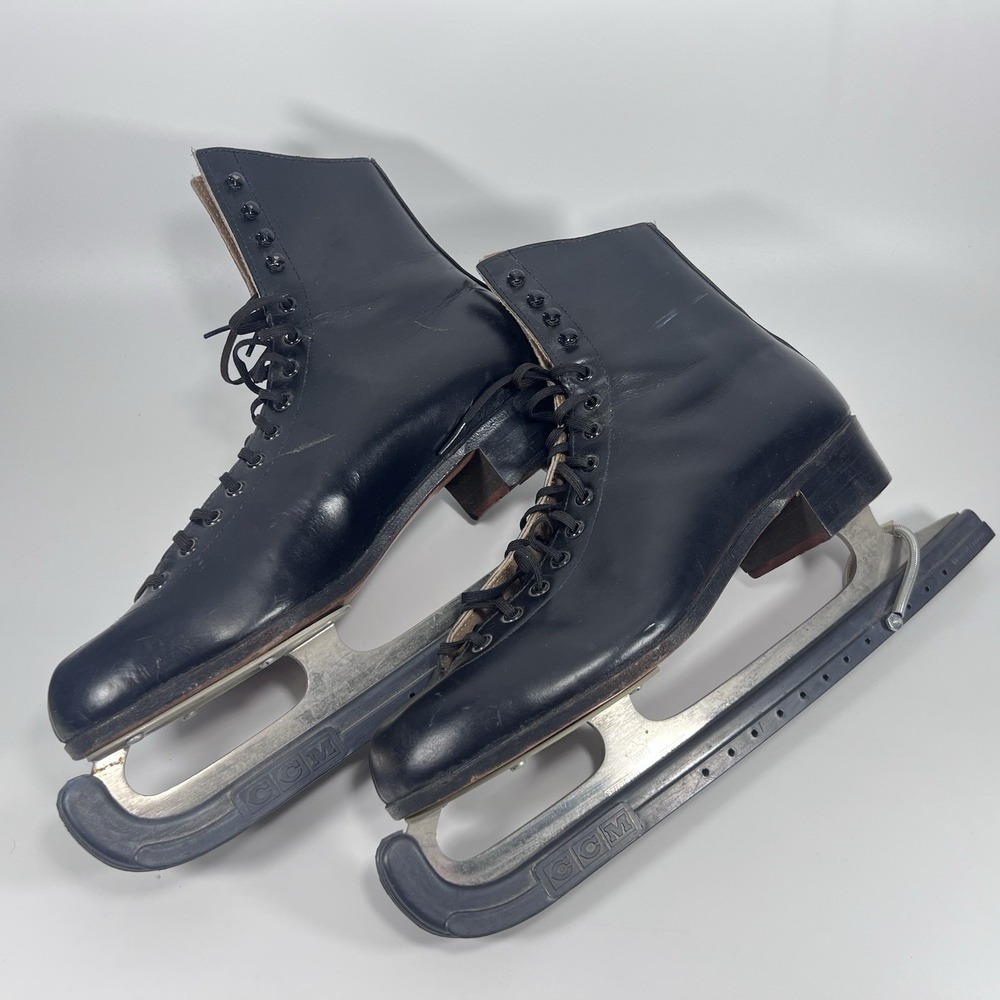 Vintage Riedell Red Wing Black Leather Ice Skates Sz 10.5 S Sheffield 220 Blades